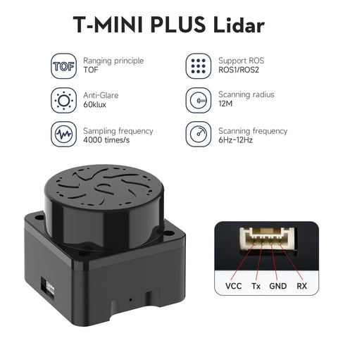 EAI YDLIDAR T-mini Plus Lidar Sensor Kit TOF ROS Robot SLAM Navigation 360° 12m Distance Scanner Module Support ROS1 and ROS2