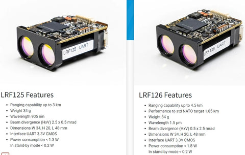 LRF125 / LRF126 / LRF127 / LRF200 Mid Range Laser Rangefinder Modules Ranging capability up to 3 km -5 km