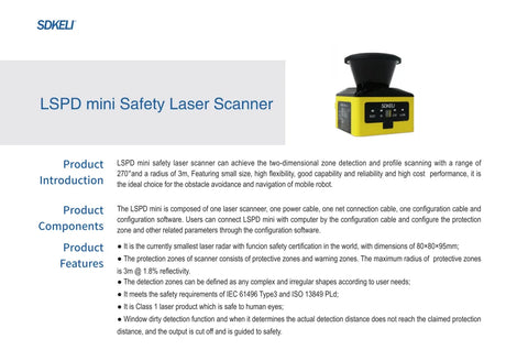 SDKELI China 2D safety laser scanner 270 degree CE industrial lidar sensor scanner PNP ouptut agv obstacle avoidance sensor